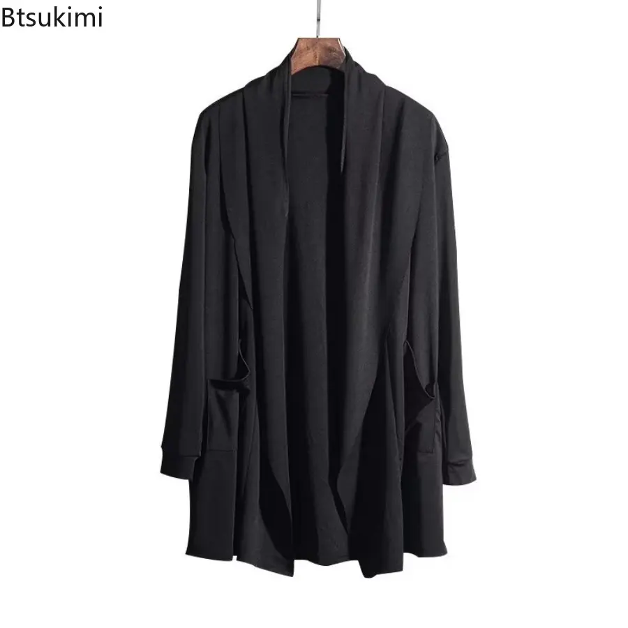 2025 Spring Autumn New Men Dark Wizard Cloak Sweatshirt Punk Hip Hop Cardigan Casual Streetwear Cape Male Medium Length Cloak