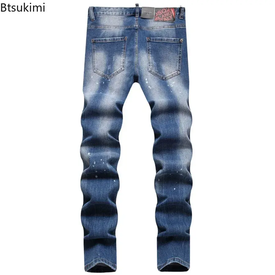 2025 Men's Jeans Stretch Slim Pockets Straight Leg Denim Pants Trend Versatile Casual Trousers Daily Streetwear Men's Clothing