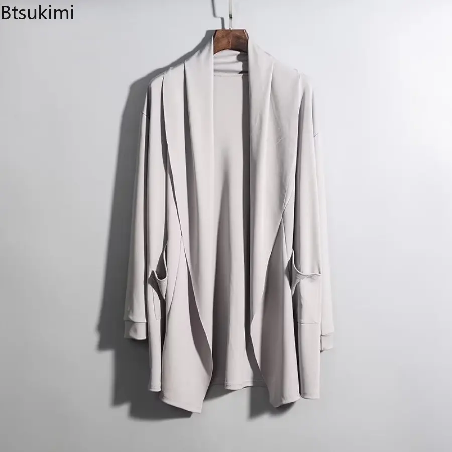 2025 Spring Autumn New Men Dark Wizard Cloak Sweatshirt Punk Hip Hop Cardigan Casual Streetwear Cape Male Medium Length Cloak