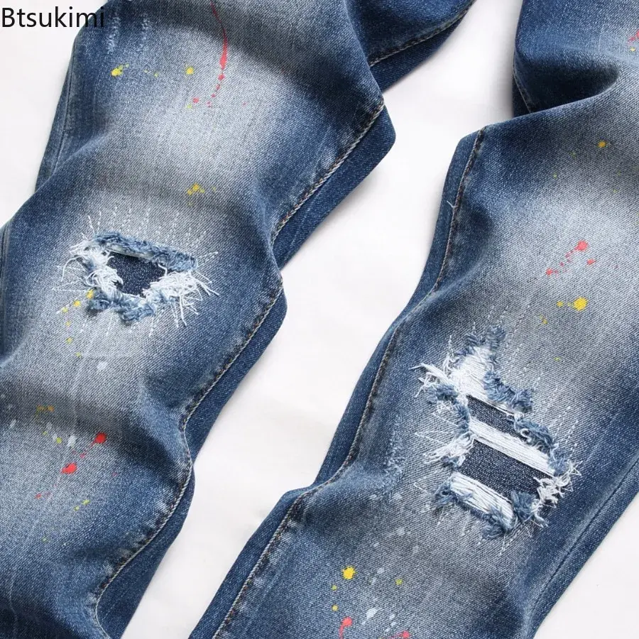 2025 Men's Jeans Stretch Slim Pockets Straight Leg Denim Pants Trend Versatile Casual Trousers Daily Streetwear Men's Clothing