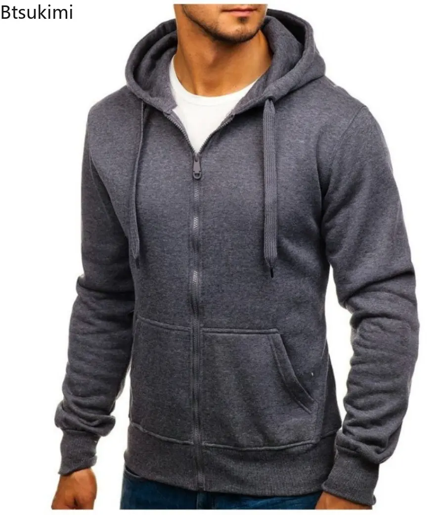 New Men's Solid Hoodies Jacket Outdoor Casual Sport Hooded Drawstring Zip Coats Sweatshirts Men Simple Cardigan Tops Tracksuits