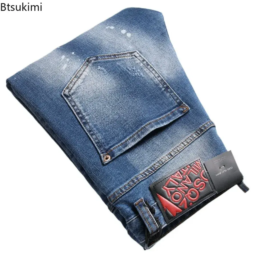 2025 Men's Jeans Stretch Slim Pockets Straight Leg Denim Pants Trend Versatile Casual Trousers Daily Streetwear Men's Clothing