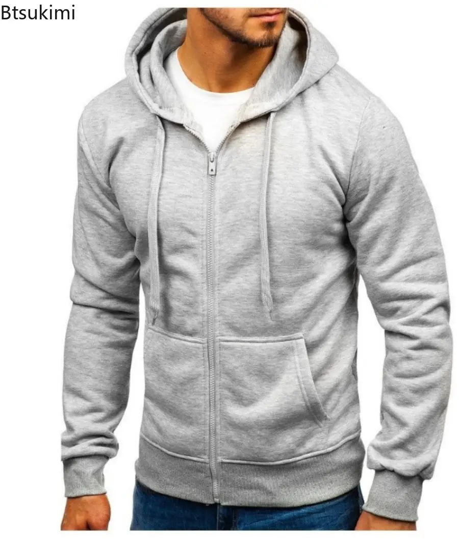 New Men's Solid Hoodies Jacket Outdoor Casual Sport Hooded Drawstring Zip Coats Sweatshirts Men Simple Cardigan Tops Tracksuits