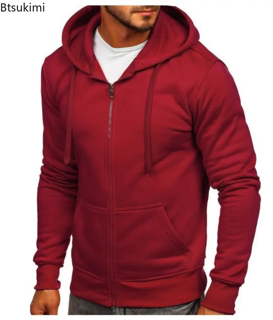 New Men's Solid Hoodies Jacket Outdoor Casual Sport Hooded Drawstring Zip Coats Sweatshirts Men Simple Cardigan Tops Tracksuits