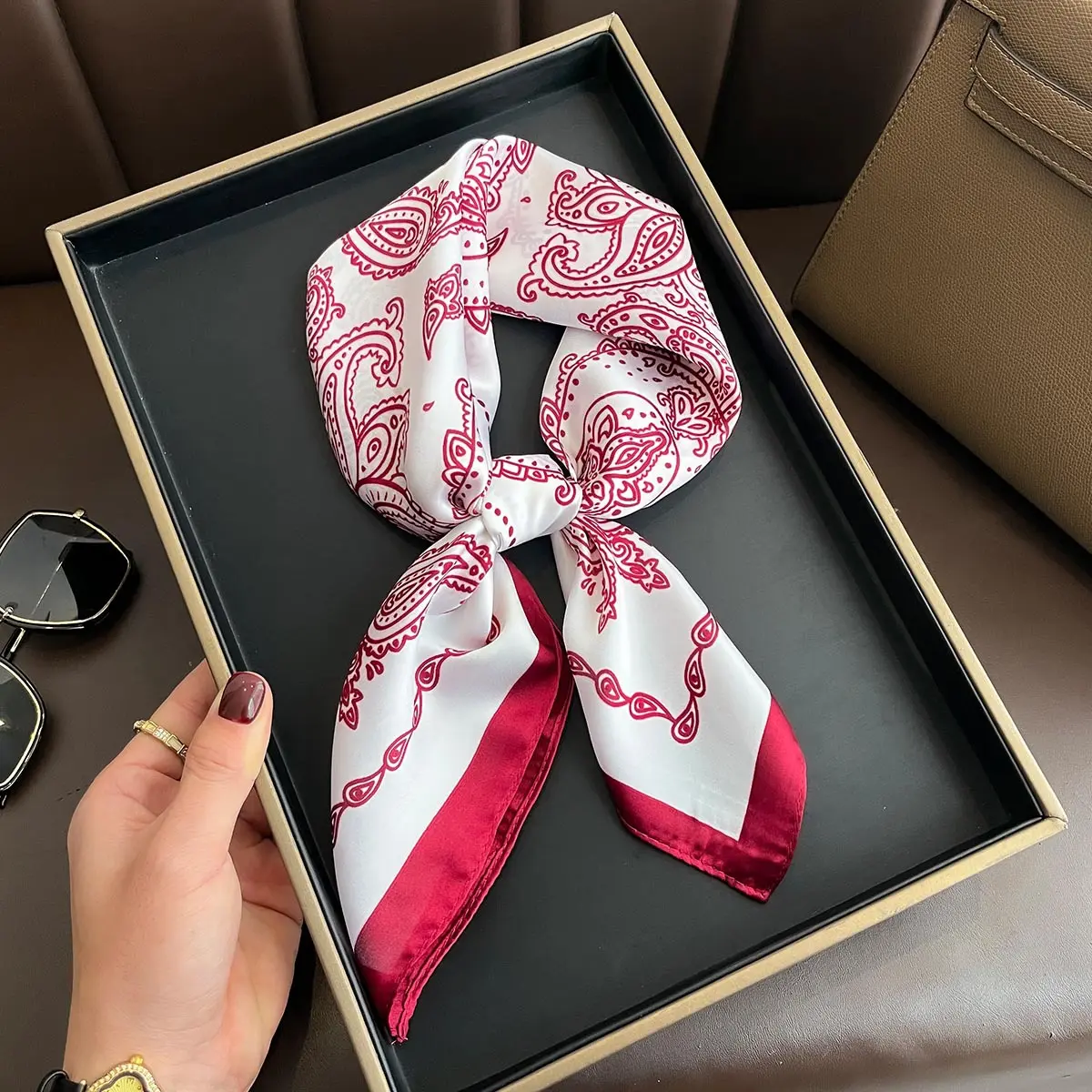 Imitation Silk Scarf Women Hair Bands Neck Wraps Ribbon Square Hijab Scarves Bandana Fashion Print