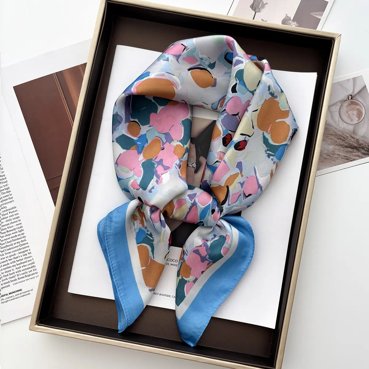 Luxury Women Soft Satin Hair Scarves Fashion Print Square Headscarf 70cm Professional Designer Scarf Headband