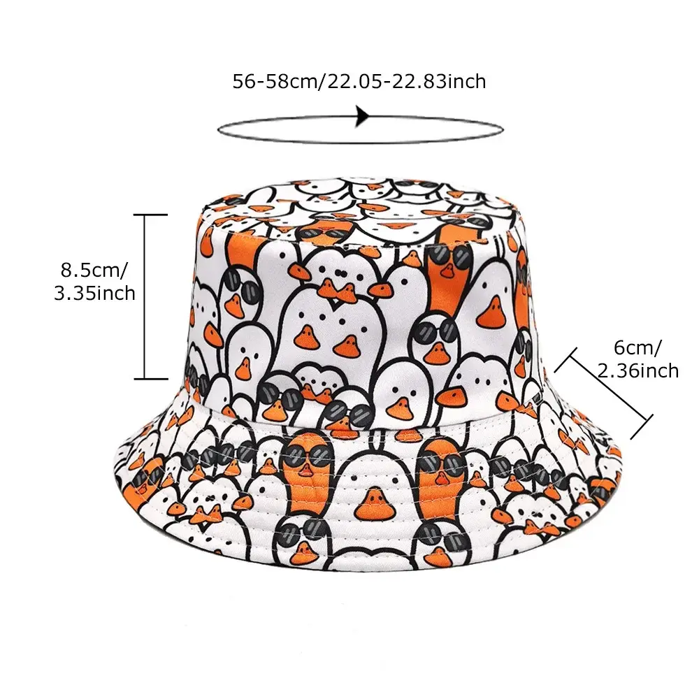 Cartoon Penguin Bucket Hat Penguin Printing Pattern Fisherman Hats Double Sides Polyester Panama Cap Unisex Outdoor Beach New