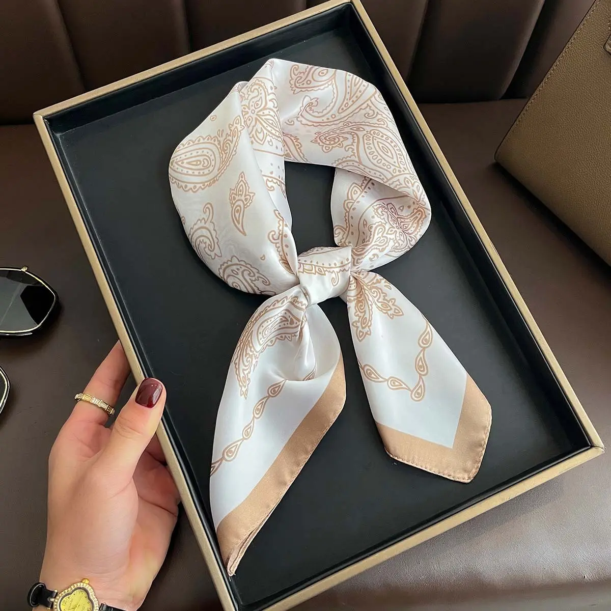 Imitation Silk Scarf Women Hair Bands Neck Wraps Ribbon Square Hijab Scarves Bandana Fashion Print