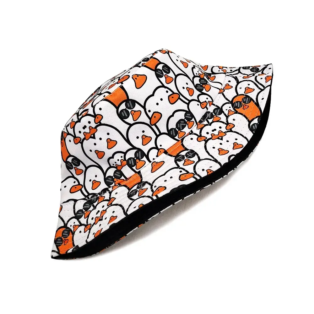 Cartoon Penguin Bucket Hat Penguin Printing Pattern Fisherman Hats Double Sides Polyester Panama Cap Unisex Outdoor Beach New