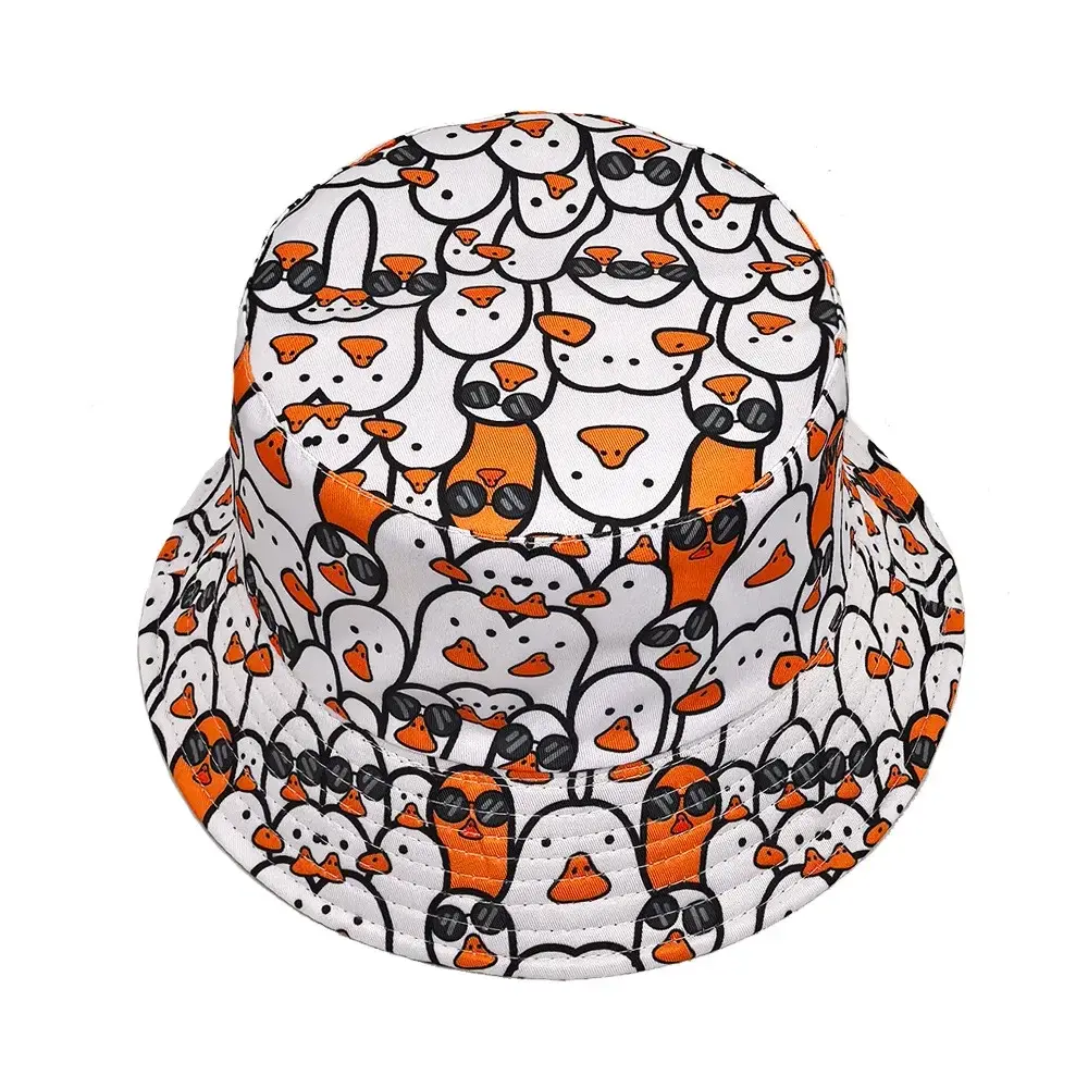 Cartoon Penguin Bucket Hat Penguin Printing Pattern Fisherman Hats Double Sides Polyester Panama Cap Unisex Outdoor Beach New
