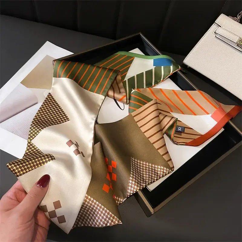 Headband Wraps Scarf Female Shawl Neckerchief Print Scarves Women Fashion Hairbands Small Long Ribbon Handle Bag Ties