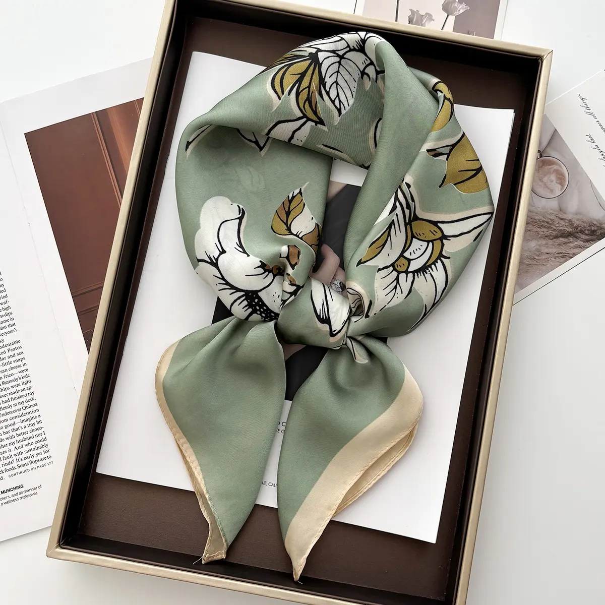 Luxury Women Soft Satin Hair Scarves Fashion Print Square Headscarf 70cm Professional Designer Scarf Headband