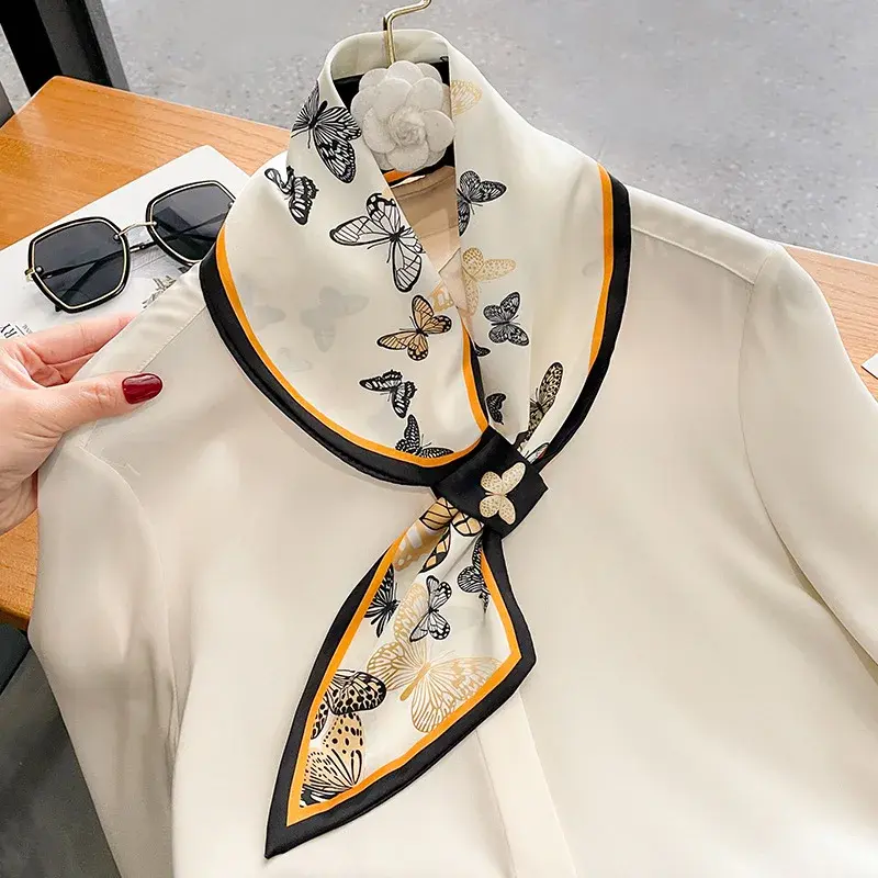 Fashion Print Hair Ribbons Scarf Women Silk Scrunchies Hair Bands Female Neck Tie Skinny Bag Scarfs Bandana Accessories Headware