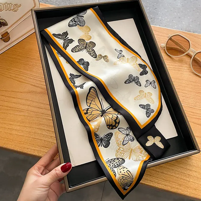 Fashion Print Hair Ribbons Scarf Women Silk Scrunchies Hair Bands Female Neck Tie Skinny Bag Scarfs Bandana Accessories Headware