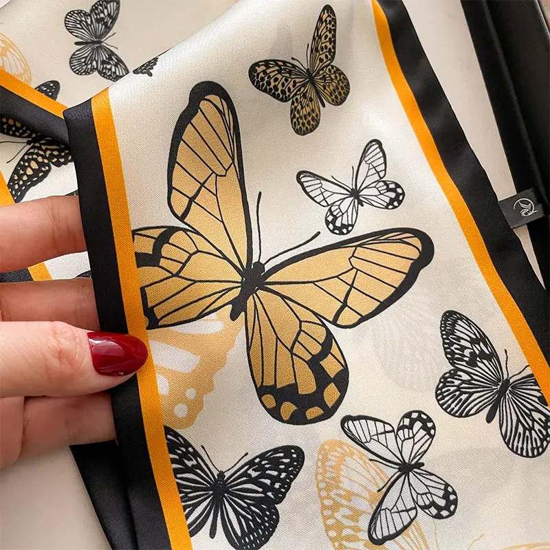 Fashion Print Hair Ribbons Scarf Women Silk Scrunchies Hair Bands Female Neck Tie Skinny Bag Scarfs Bandana Accessories Headware