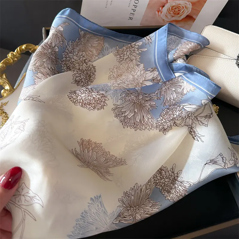 Elegant Floral Scarf Lady Square Silk Feeling Bandana Foulard Shawls Wraps Female Bufanda Scarves Neckerchief Hairband