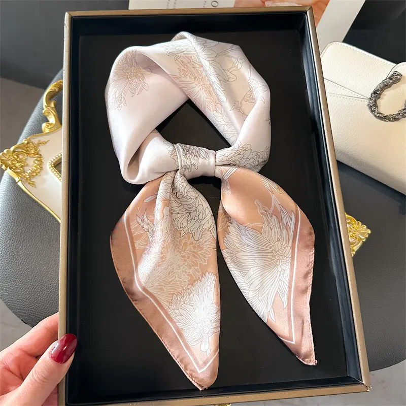 Elegant Floral Scarf Lady Square Silk Feeling Bandana Foulard Shawls Wraps Female Bufanda Scarves Neckerchief Hairband