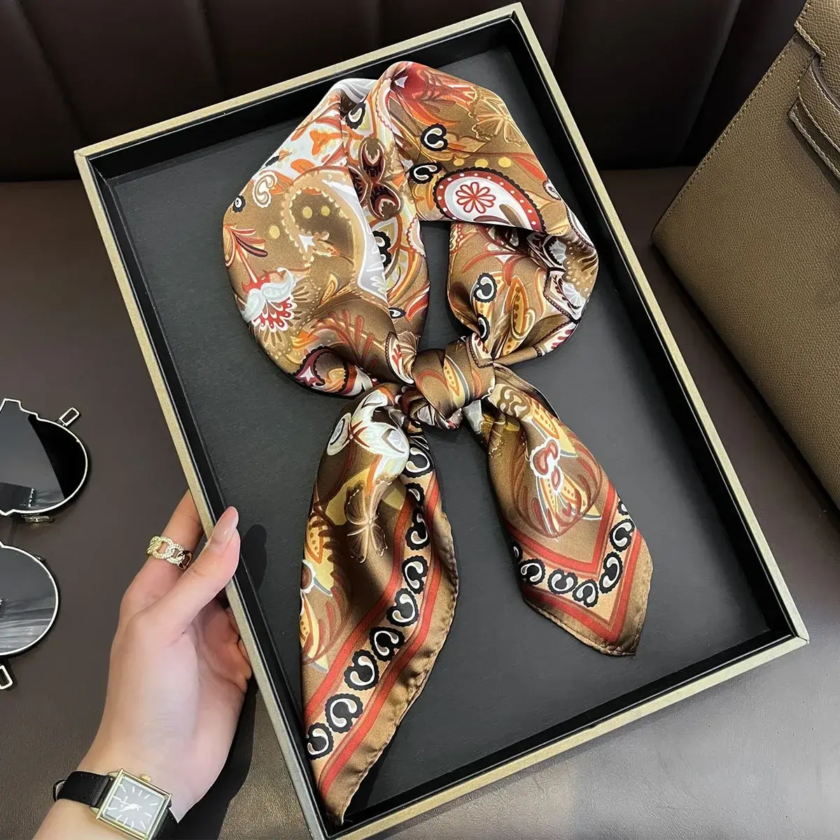 2025 New Paisley Printed Bandana Scarf Lightweight Soft Satin Stylish Versatile Neck Scarf For Women Hairbands Headscarf