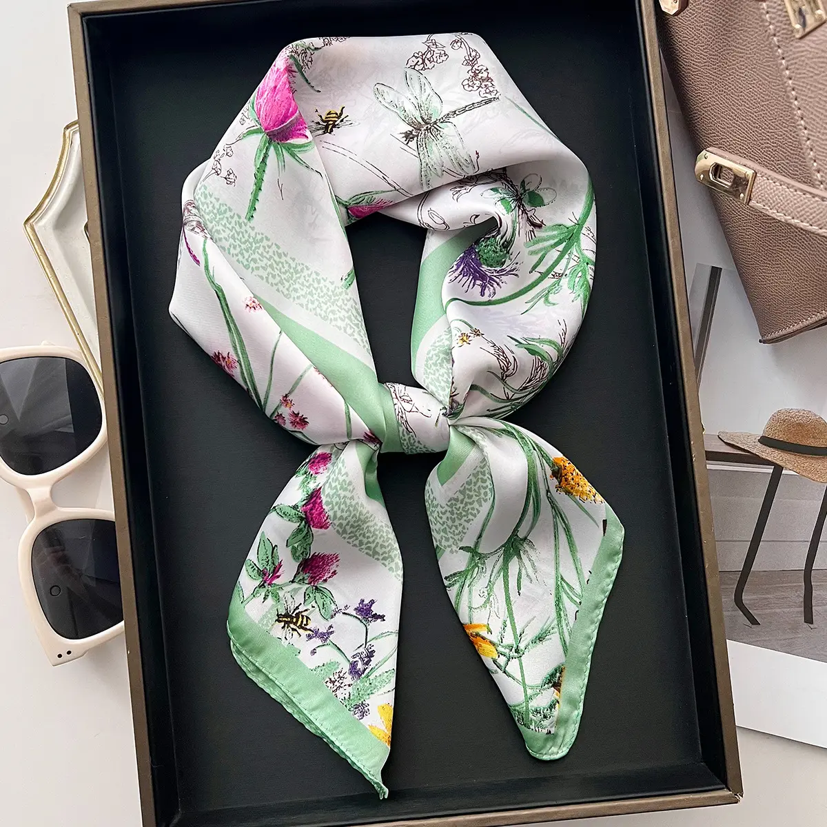 70cm Luxury Print Silk Square Scarf Women Hijab Hair Bands Neckerchief Female Satin Shawl Ribbon Headband Fashion Wraps Bandana