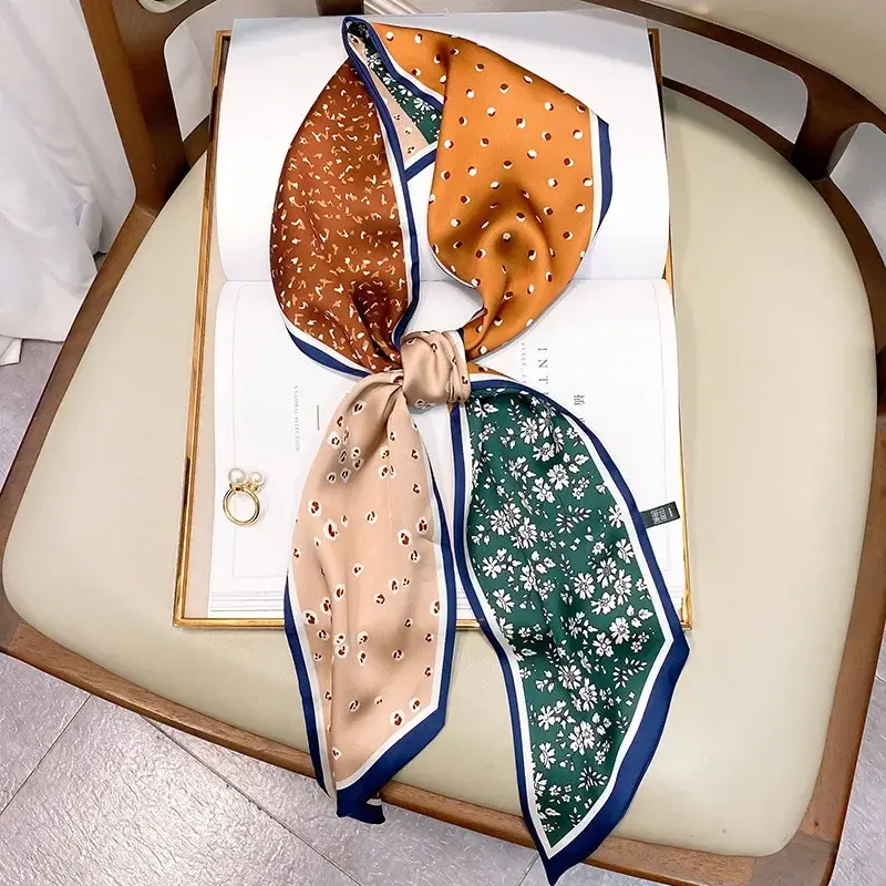 Design Print Skinny Scarf Plaid Horse Hairband Scarves Women Narrow Silk Scarfs Bag Ribbons Luxury Brand Wrist Towel Foulard
