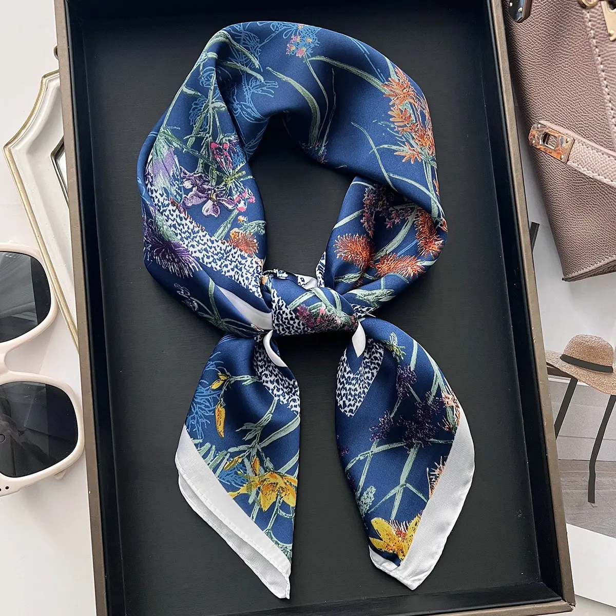 70cm Luxury Print Silk Square Scarf Women Hijab Hair Bands Neckerchief Female Satin Shawl Ribbon Headband Fashion Wraps Bandana