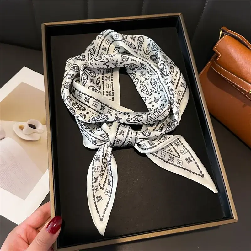 Women Silk Feeling Scarf Fashion Print Neckerchief Lady Hairbands Long Bag Handle Decoration Ties Foulard Head Band