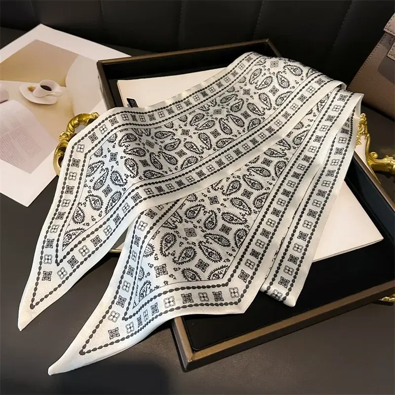 Women Silk Feeling Scarf Fashion Print Neckerchief Lady Hairbands Long Bag Handle Decoration Ties Foulard Head Band