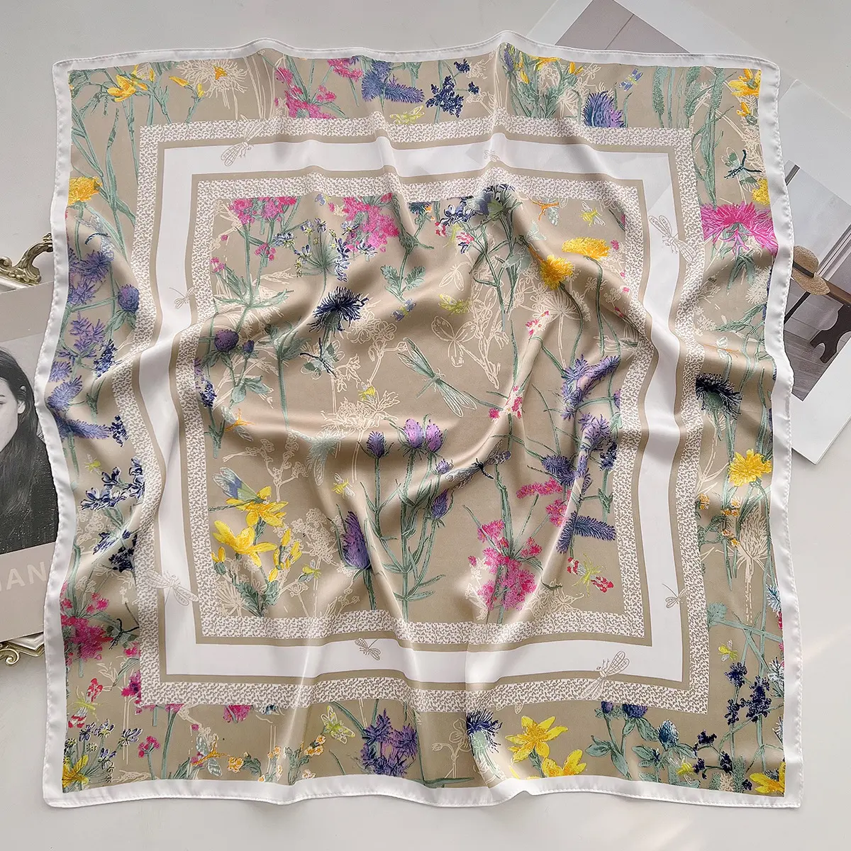 70cm Luxury Print Silk Square Scarf Women Hijab Hair Bands Neckerchief Female Satin Shawl Ribbon Headband Fashion Wraps Bandana