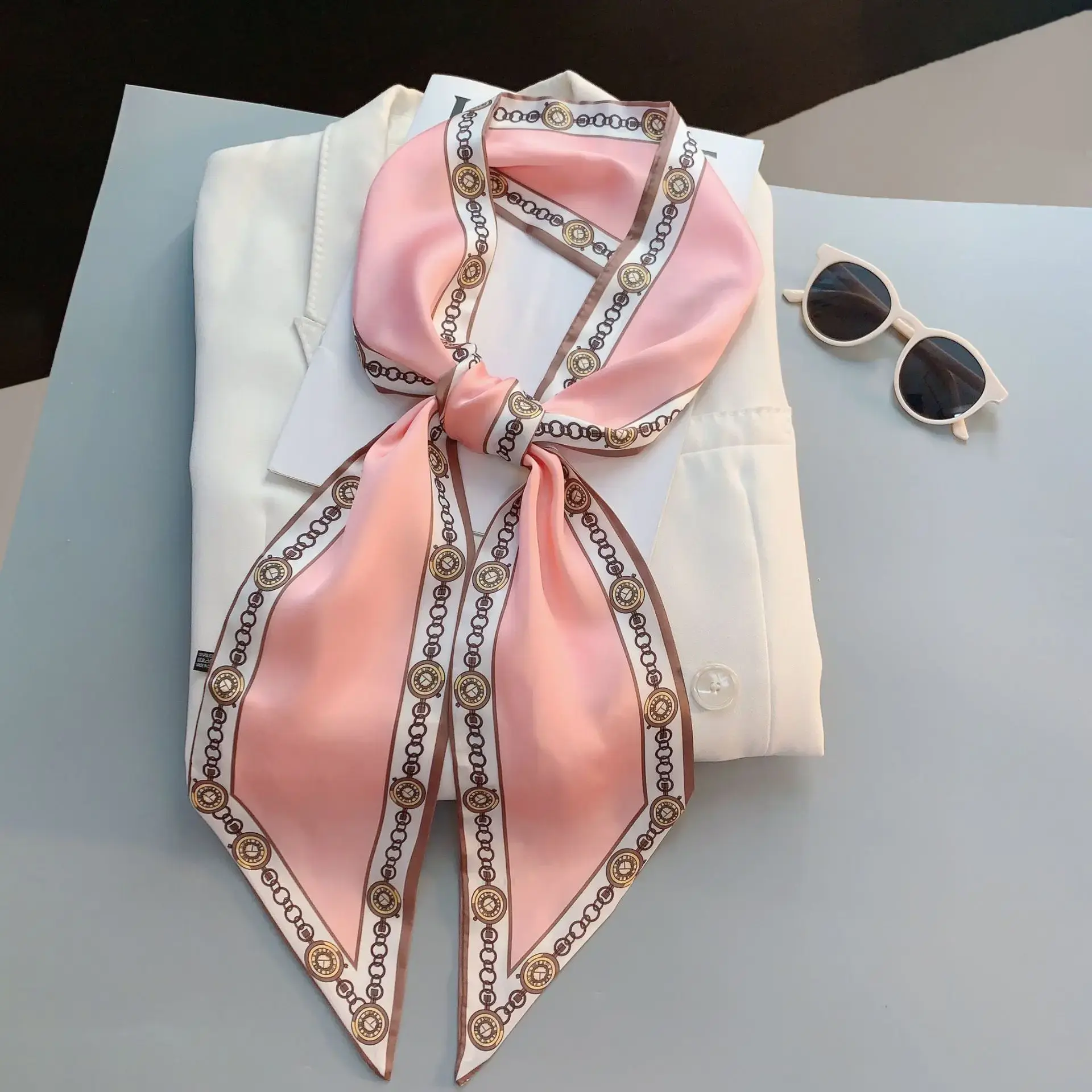 Design Print Skinny Scarf Plaid Horse Hairband Scarves Women Narrow Silk Scarfs Bag Ribbons Luxury Brand Wrist Towel Foulard