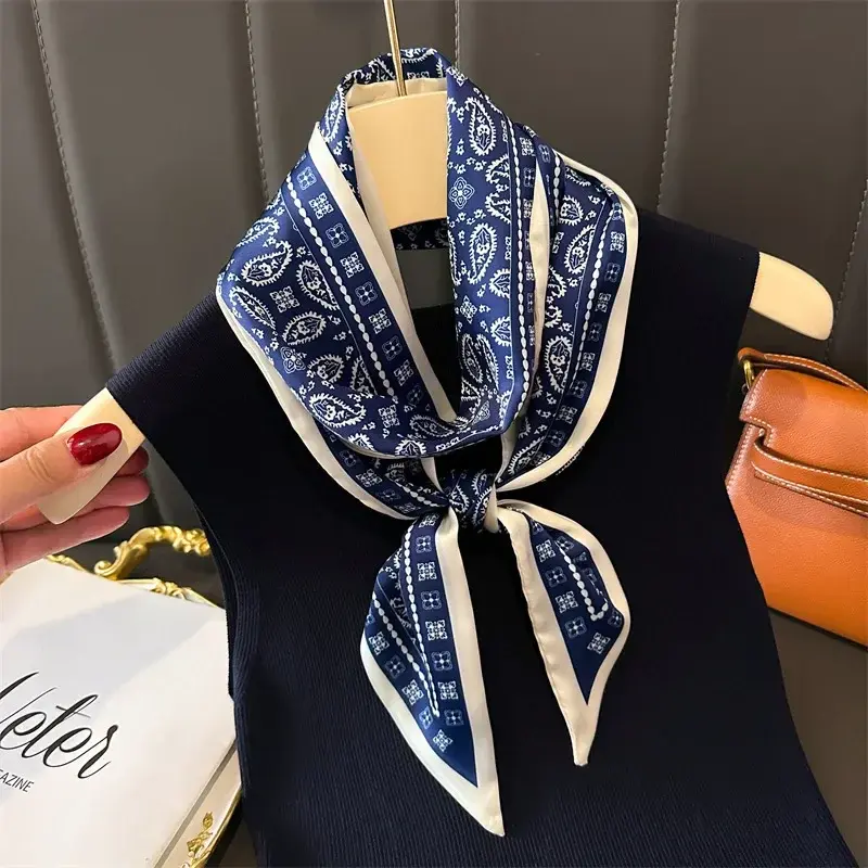 Women Silk Feeling Scarf Fashion Print Neckerchief Lady Hairbands Long Bag Handle Decoration Ties Foulard Head Band