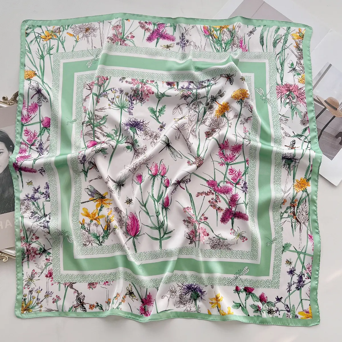 70cm Luxury Print Silk Square Scarf Women Hijab Hair Bands Neckerchief Female Satin Shawl Ribbon Headband Fashion Wraps Bandana