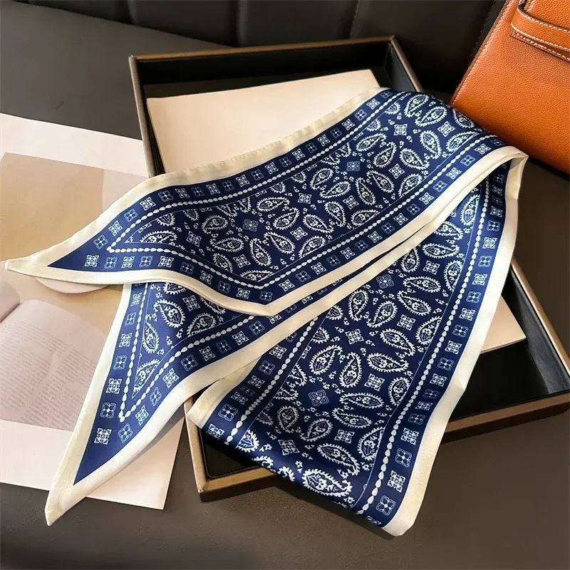 Women Silk Feeling Scarf Fashion Print Neckerchief Lady Hairbands Long Bag Handle Decoration Ties Foulard Head Band