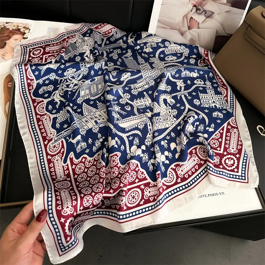 Polyester Silk Imitation Scarf Square Women Neckerchief Foulard Small Hijab Hairbands Female Echarpe Bandana