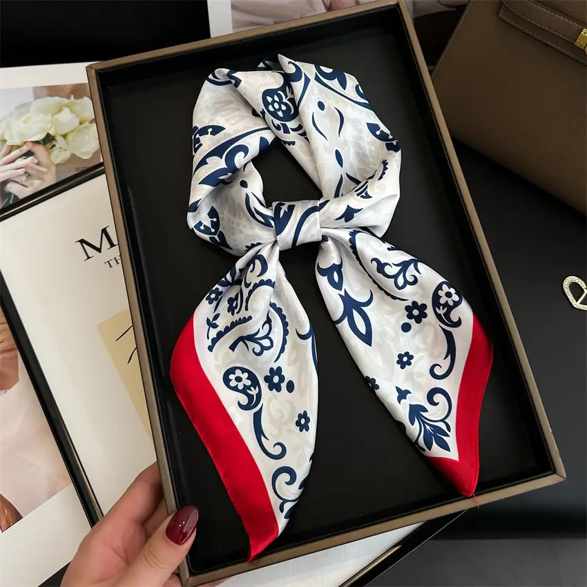 Polyester Silk Imitation Scarf Square Women Neckerchief Foulard Small Hijab Hairbands Female Echarpe Bandana