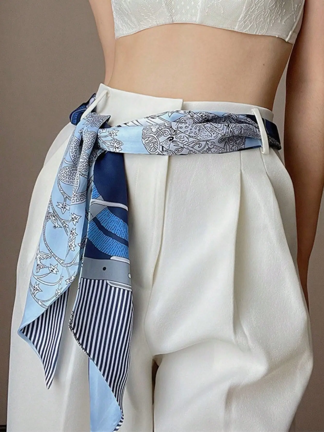 Women's Spring/Summer Casual Faux Silk Square Scarf, Professional Floral Print Necktie Hair Band, Thin Neck Scarf,  Waist Belt