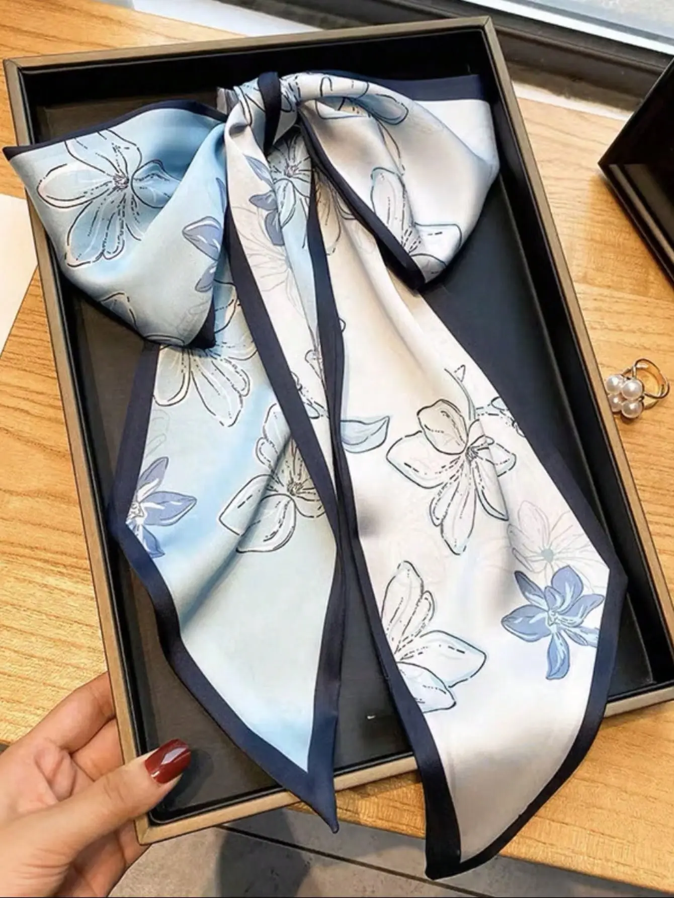 Women's Spring/Summer Casual Faux Silk Square Scarf, Professional Floral Print Necktie Hair Band, Thin Neck Scarf,  Waist Belt