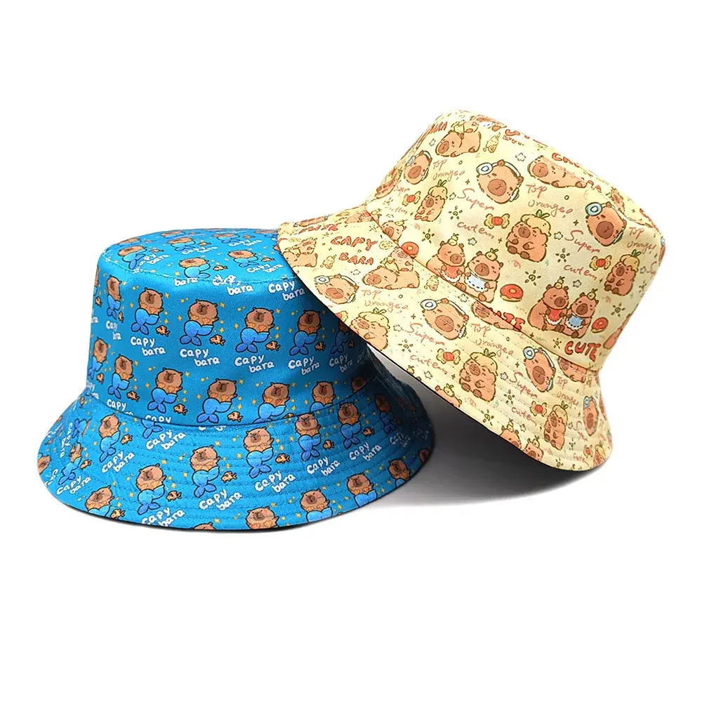 Casual Cartoon Print Reversible Bucket Hat, Unisex Outdoor Sun Protection Bucket Hat Fashion Travel Beach Cap