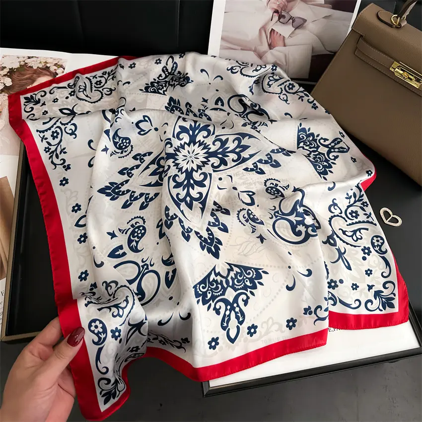 Polyester Silk Imitation Scarf Square Women Neckerchief Foulard Small Hijab Hairbands Female Echarpe Bandana