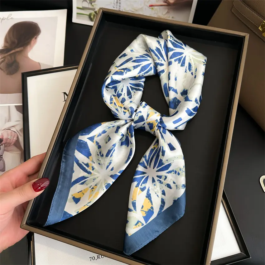 Polyester Silk Imitation Scarf Square Women Neckerchief Foulard Small Hijab Hairbands Female Echarpe Bandana