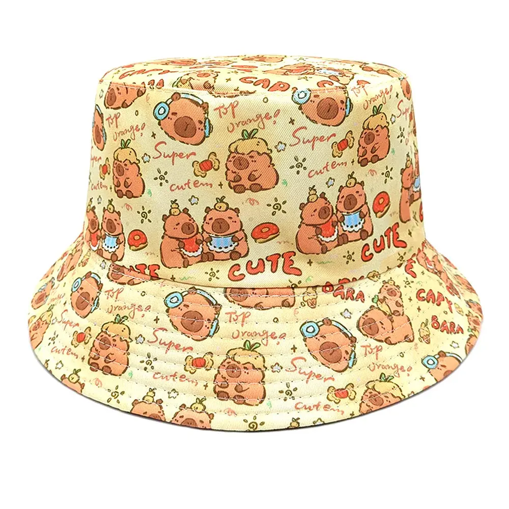 Casual Cartoon Print Reversible Bucket Hat, Unisex Outdoor Sun Protection Bucket Hat Fashion Travel Beach Cap