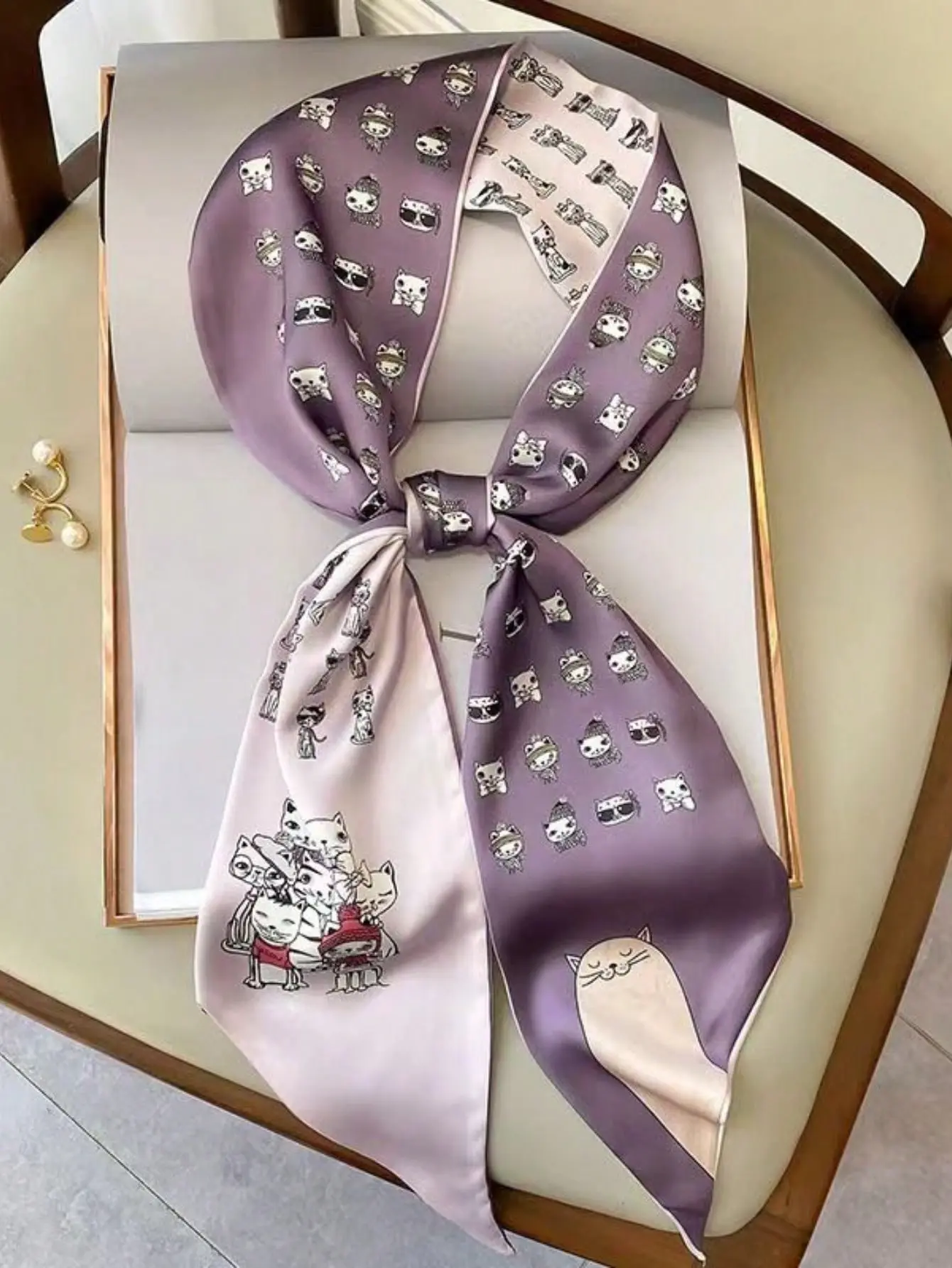 Women's Spring/Summer Casual Faux Silk Square Scarf, Professional Floral Print Necktie Hair Band, Thin Neck Scarf,  Waist Belt