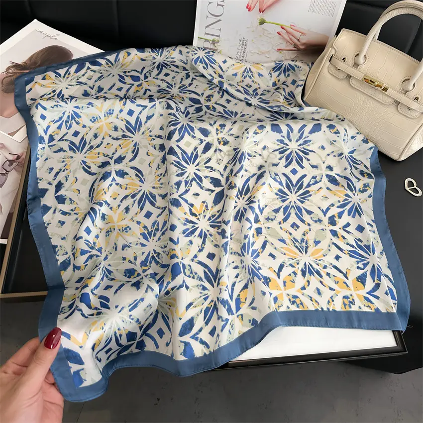 Polyester Silk Imitation Scarf Square Women Neckerchief Foulard Small Hijab Hairbands Female Echarpe Bandana
