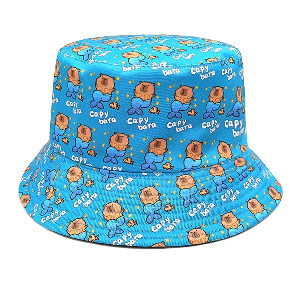 Casual Cartoon Print Reversible Bucket Hat, Unisex Outdoor Sun Protection Bucket Hat Fashion Travel Beach Cap