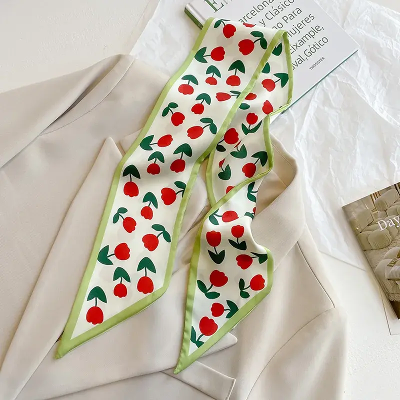 Fashion Print Hair Ribbon Scarf Women Neck Tie Bag Handle Satin Silk Skinny Headscarves Ladies Foulard Floral Bands 2025 New