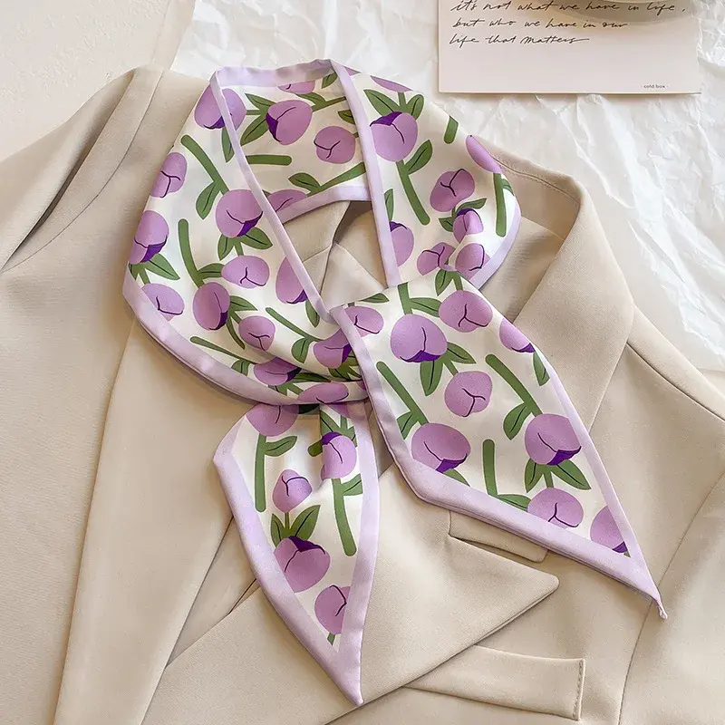 Fashion Print Hair Ribbon Scarf Women Neck Tie Bag Handle Satin Silk Skinny Headscarves Ladies Foulard Floral Bands 2025 New