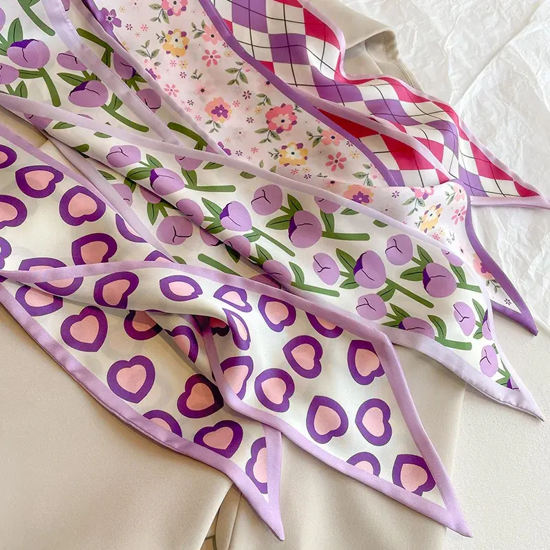 Fashion Print Hair Ribbon Scarf Women Neck Tie Bag Handle Satin Silk Skinny Headscarves Ladies Foulard Floral Bands 2025 New