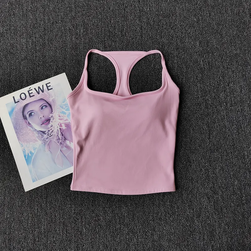 Slim Straps and Yoga Suit Vest with Chest Pad Fixed Cup Anti-shock Sports Underwear Color Pilates Bra Running Out Wear Vest