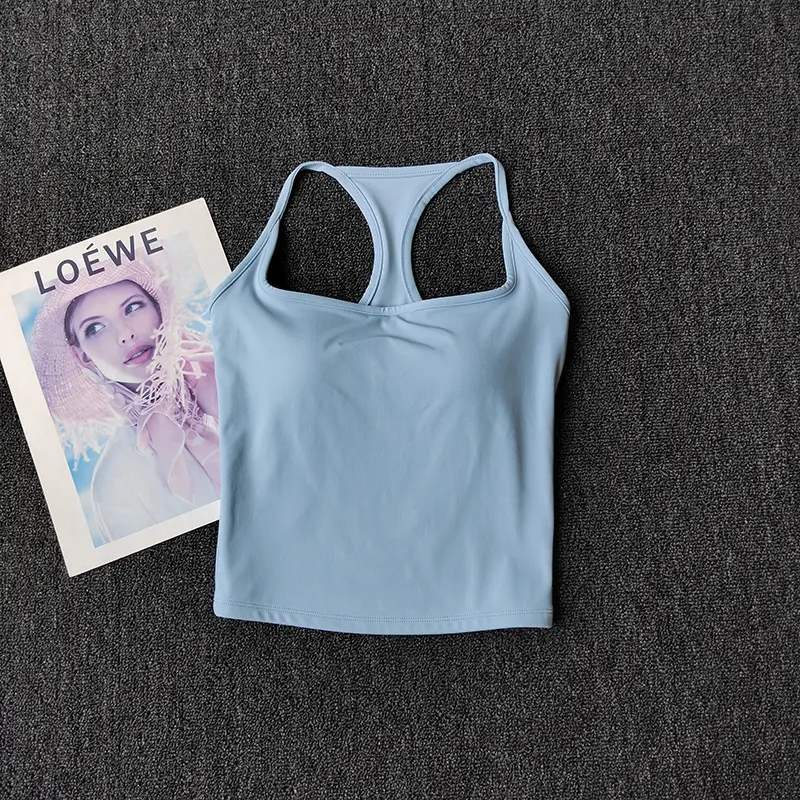 Slim Straps and Yoga Suit Vest with Chest Pad Fixed Cup Anti-shock Sports Underwear Color Pilates Bra Running Out Wear Vest