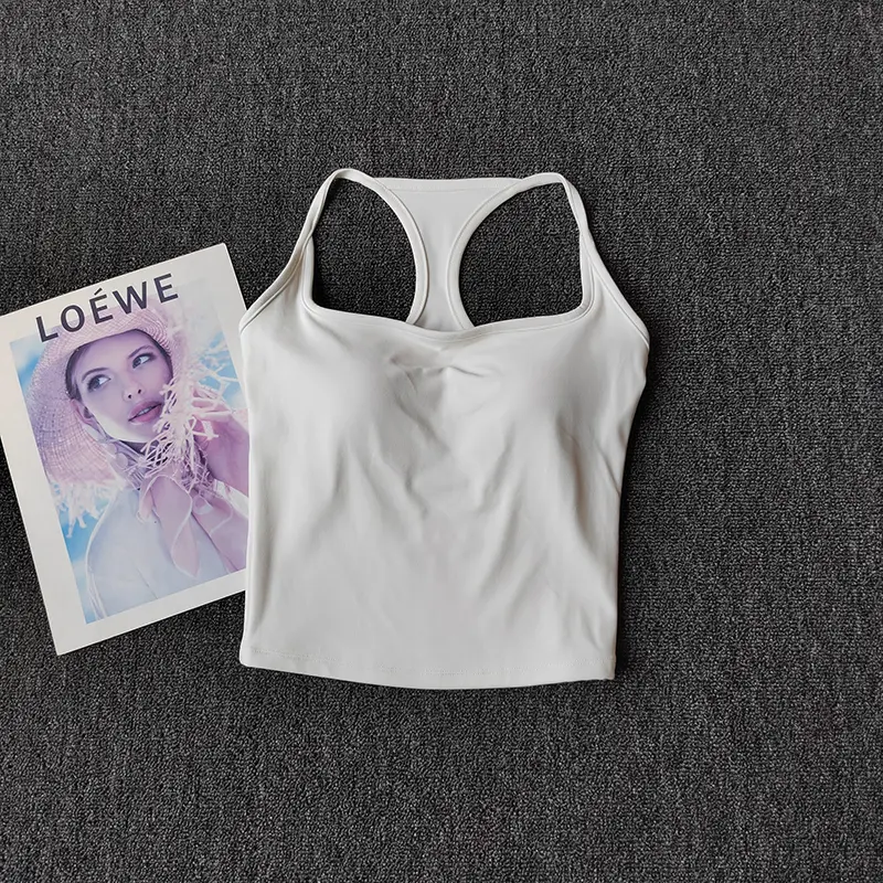 Slim Straps and Yoga Suit Vest with Chest Pad Fixed Cup Anti-shock Sports Underwear Color Pilates Bra Running Out Wear Vest