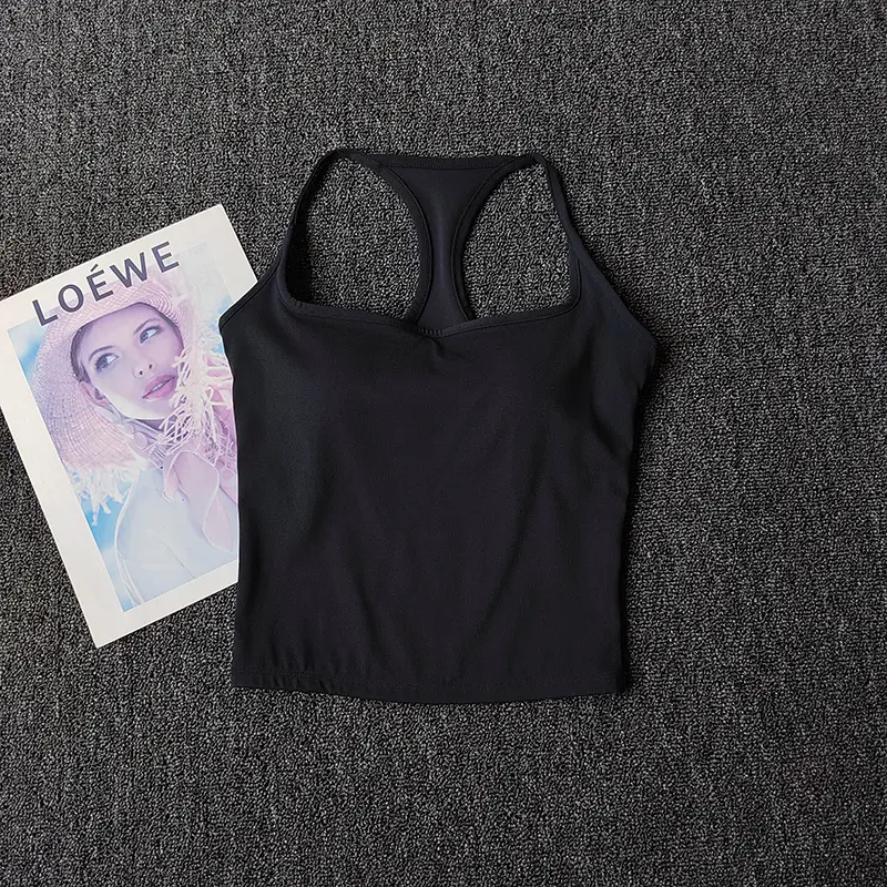 Slim Straps and Yoga Suit Vest with Chest Pad Fixed Cup Anti-shock Sports Underwear Color Pilates Bra Running Out Wear Vest